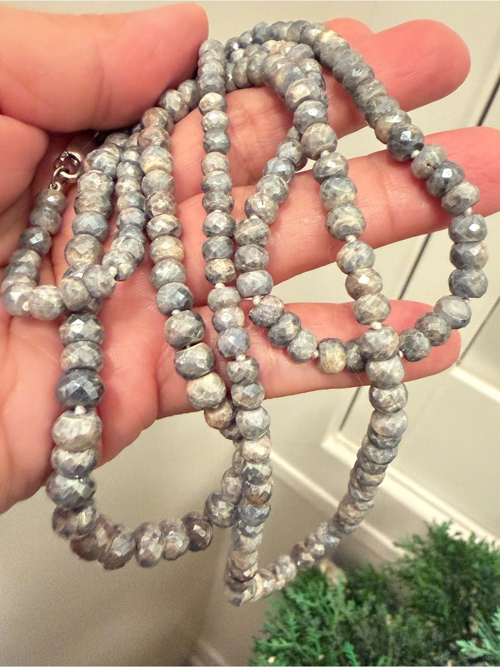 BEAUTIFUL ICY BLUE FACETED GEMSTONE BEADS necklace 34" length